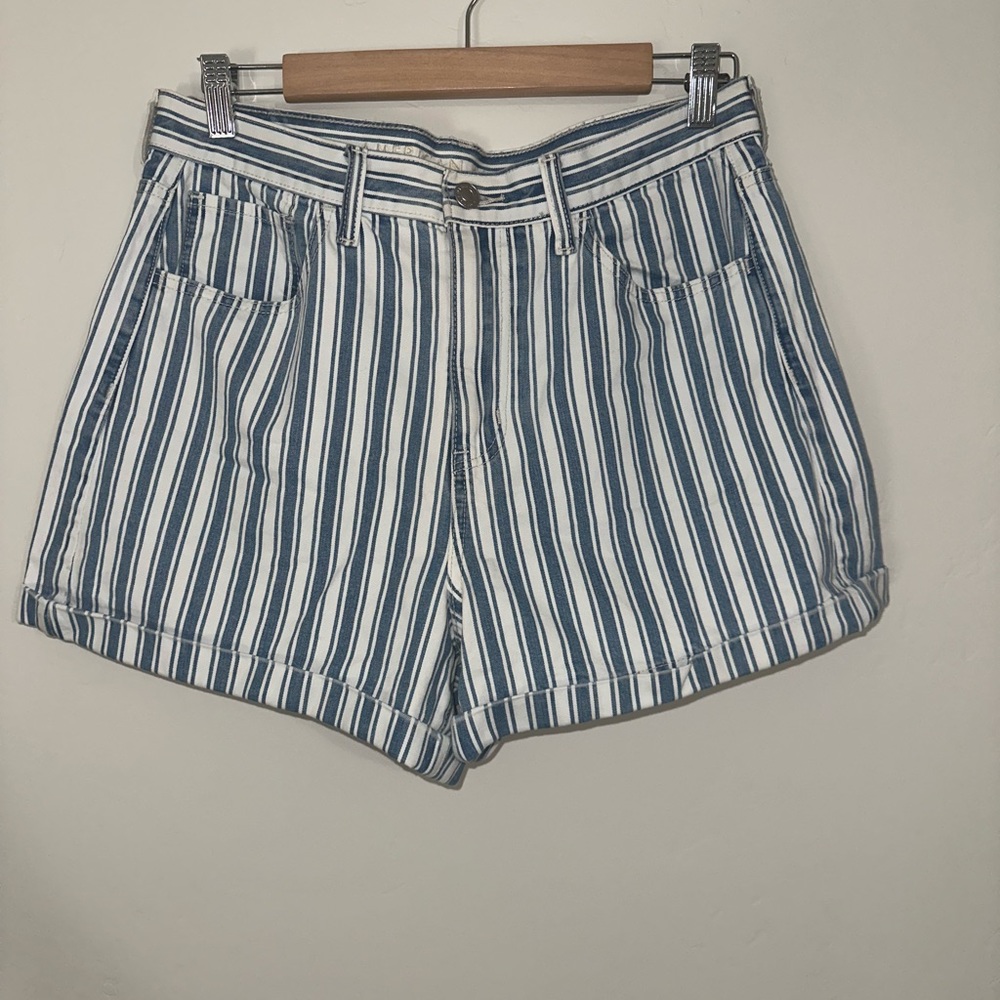 Blue and white striped denim American Eagle shorts